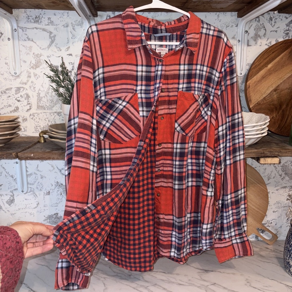 Women's 2XL Extra Soft Rayon Plaid Shirt 2 Toned Coastal Cowgirl Button Up